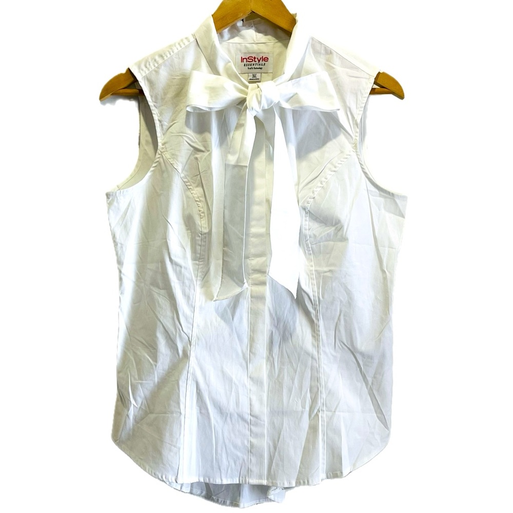 NWOT-Sz.S-INSTYLE ESSENTIALS- Sleeveless Button down Blouse Collar Bow…